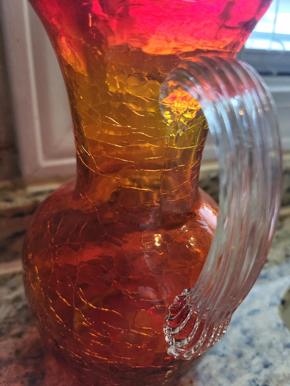 VTG. Blenko 7 Inch  Handblown Amberina  Crackle Glass Pitcher -Vase  Glass Art - Picture 2 of 16